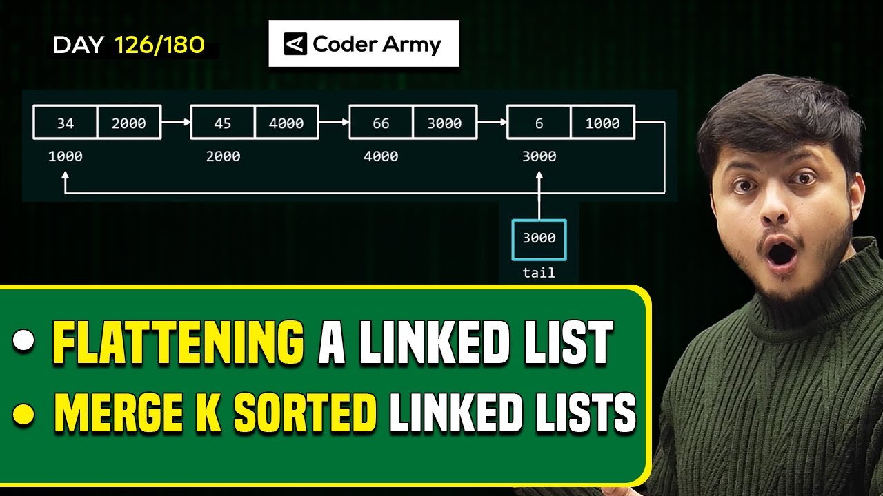 Lecture 87: Hard Problem on Linked List: Flattening a Linked List | Merge K Sorted Linked List