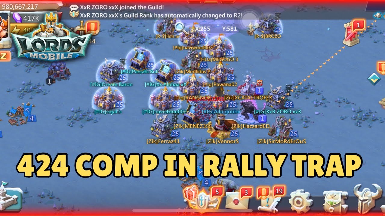 Lordsmobile : F2P RALLY TRAP , 424 formation Gameplay in Hindi