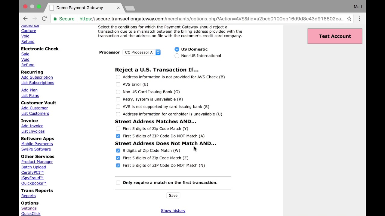 Address Verification Settings AVS Payment Gateway Virtual Terminal