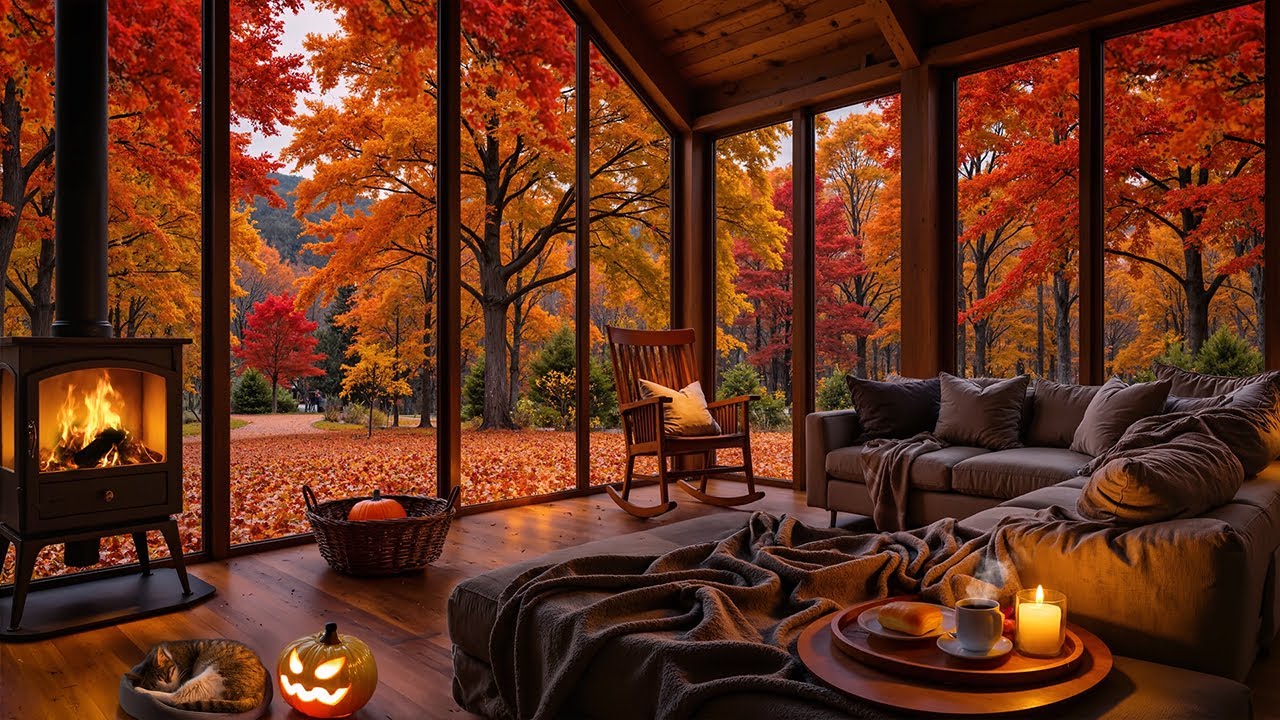 Soothing Autumn Cabin Ambiance 🍂 Smooth Jazz & Fireplace Crackles for a Fresh Start