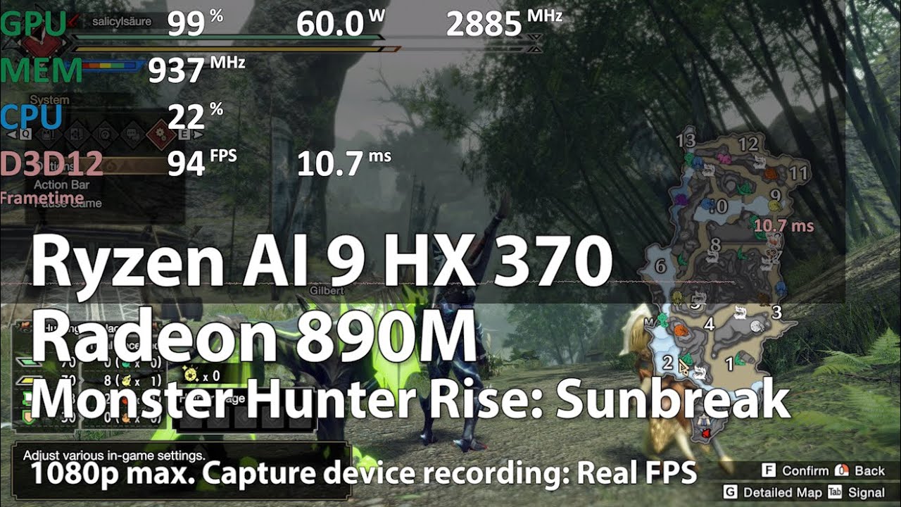 Monster Hunter Rise: Sunbreak on Radeon 890M iGPU (Ryzen AI 9 HX 370 APU) - Gameplay Benchmark Test