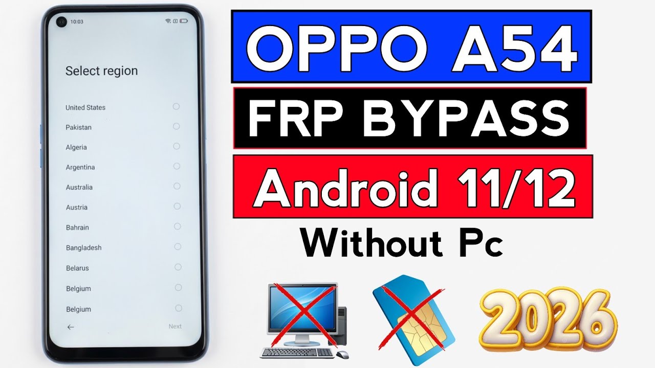 Oppo A54 FRP Bypass Without Pc| Oppo A54 Google Account Unlock | Remove Frp New Method  2026 /No SIM