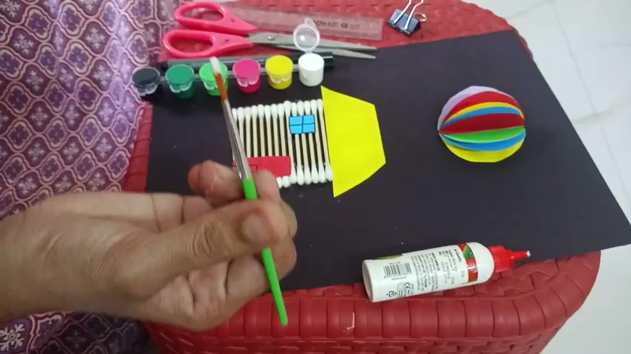 #Hot air balloon#ART#Using colour papers, ear buds#