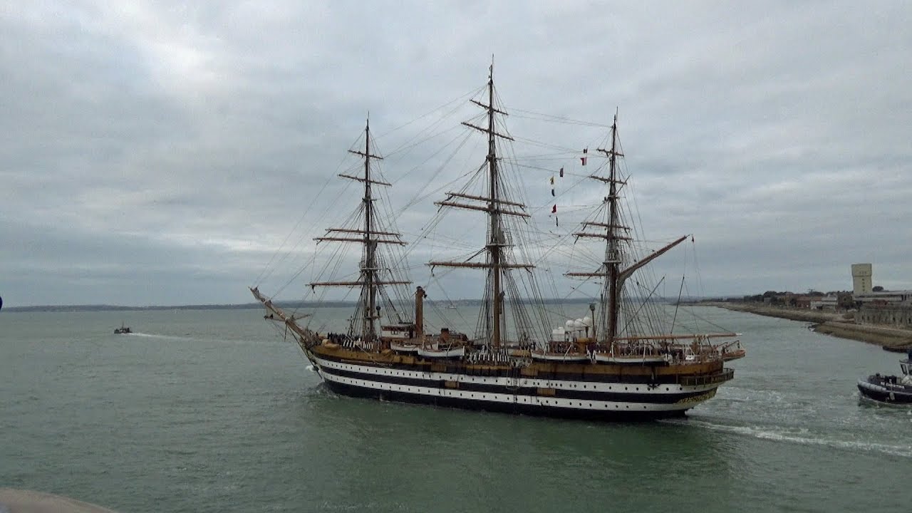 Italian Navy Tall Ship Amerigo Vespucci Leaving Portsmouth UK