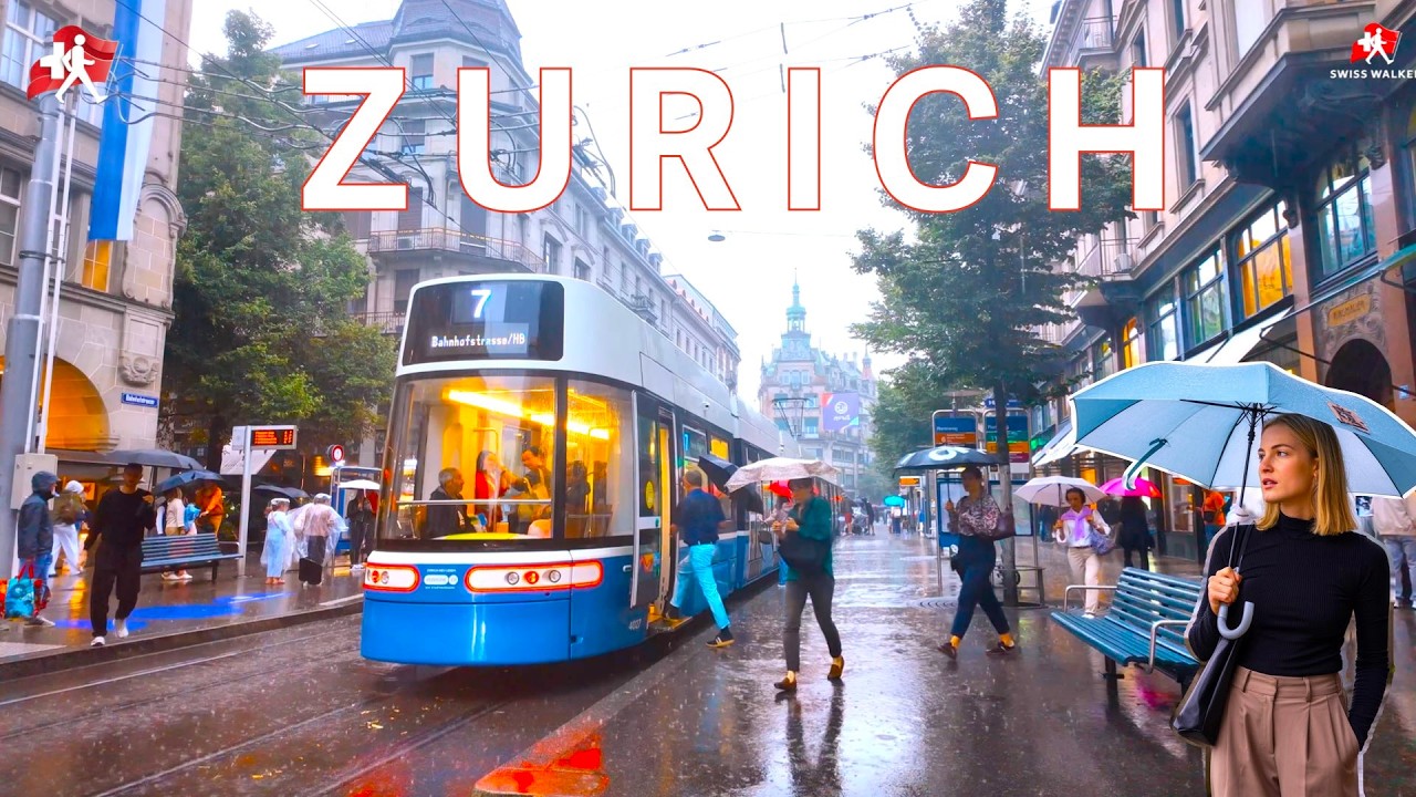 Zurich, Switzerland – Stormy Walk in Heavy Rain | Peaceful & Beautiful  4K 🇨🇭