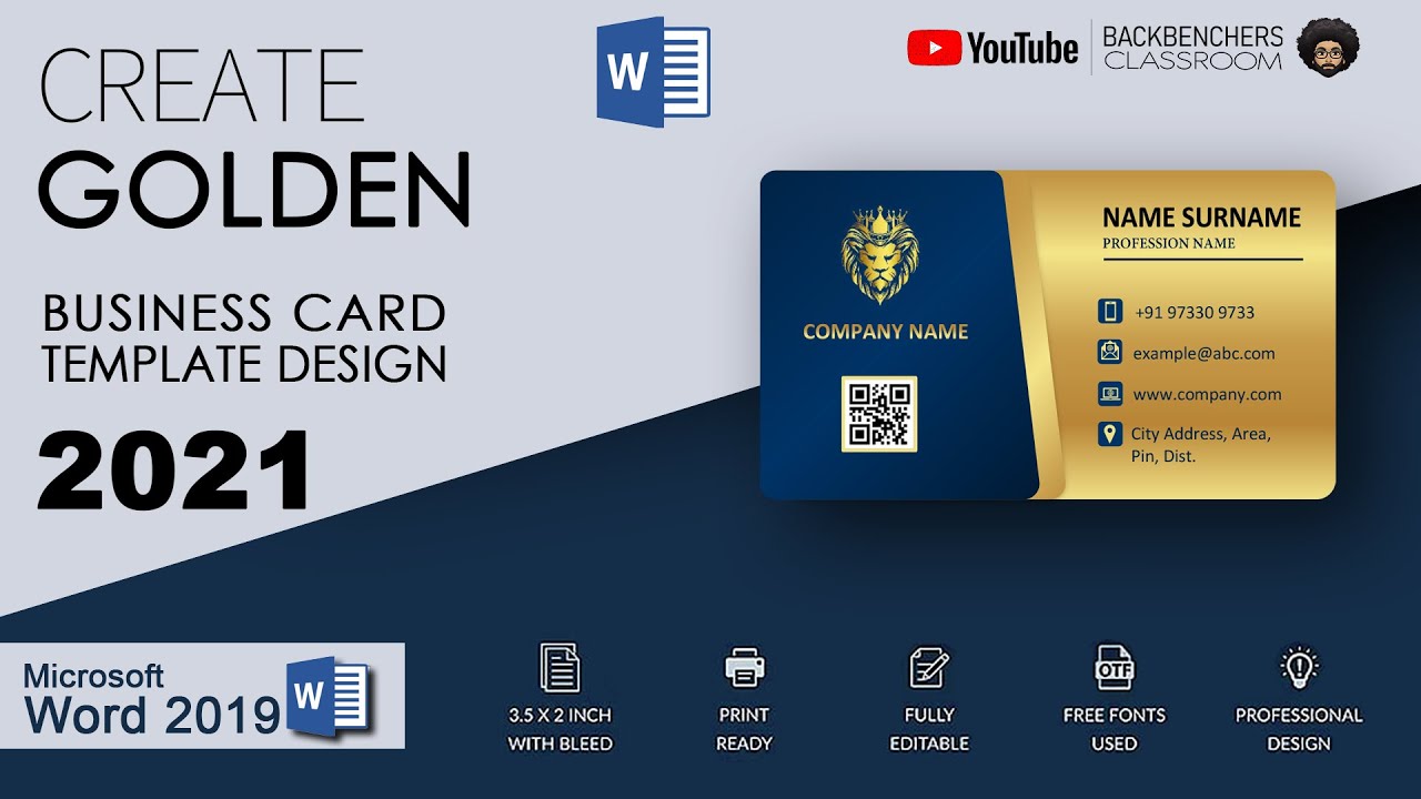 Create Golden Business Card design in Ms Word 2019 | Visiting Card Business Card Template