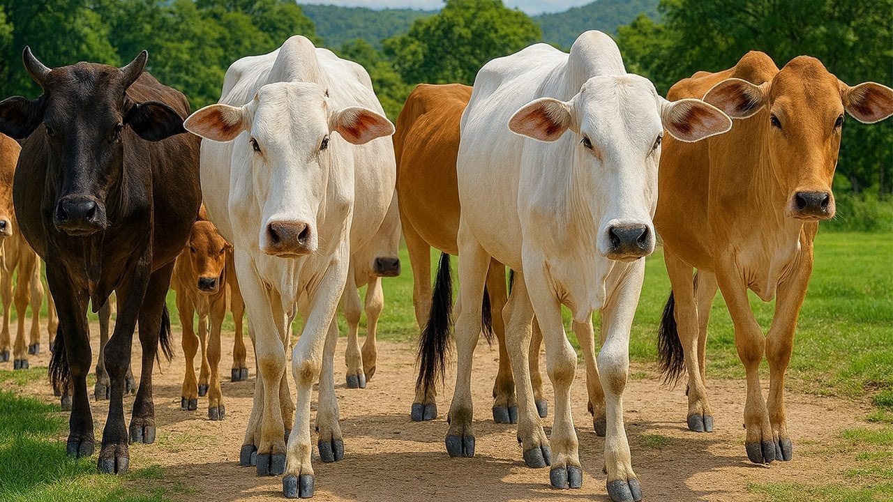 Puluhan Sapi Dipagi hari Berjalan Menuju padang rumput, Suara Sapi Moo, Kawanan Sapi lucu yang sehat