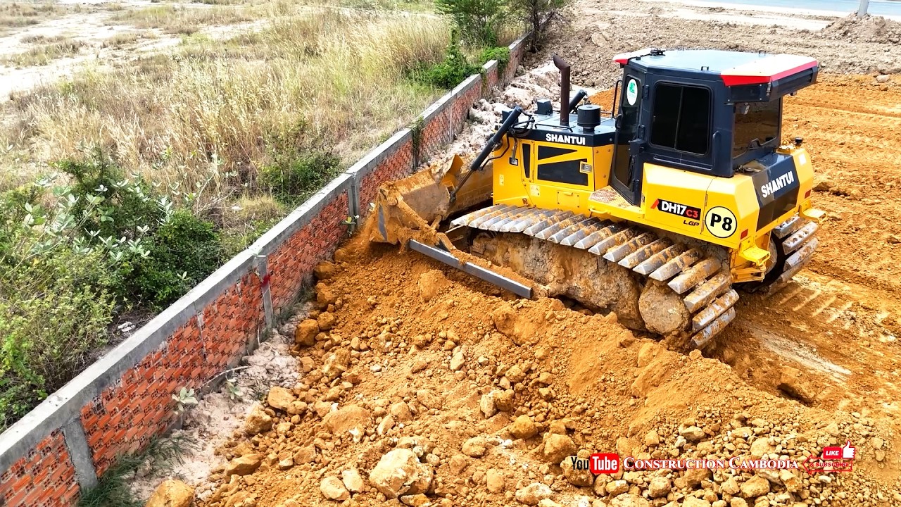 Powerfully Dozer Shantui DH17C3 Massive Land Leveling Area & 25T Trucks Land Filling Complete