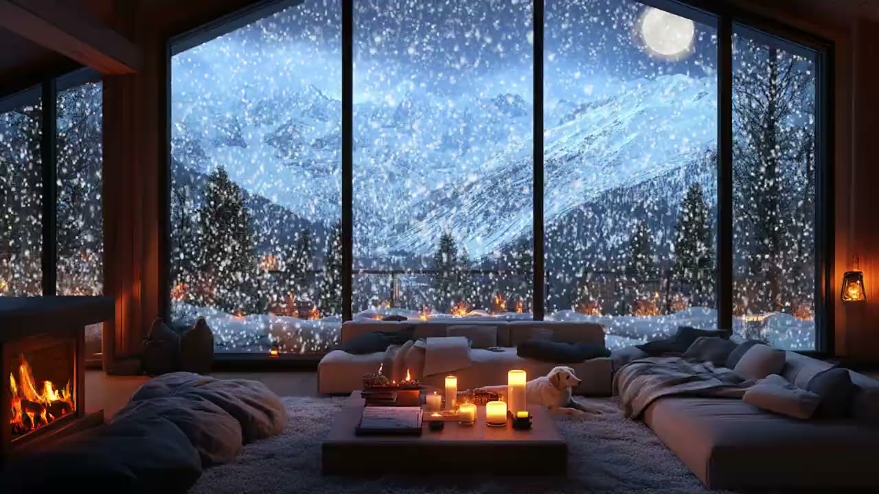 ASMR Sleep Ambience for Comfort and Calm with Snowfall and Cozy Fireplace Sounds