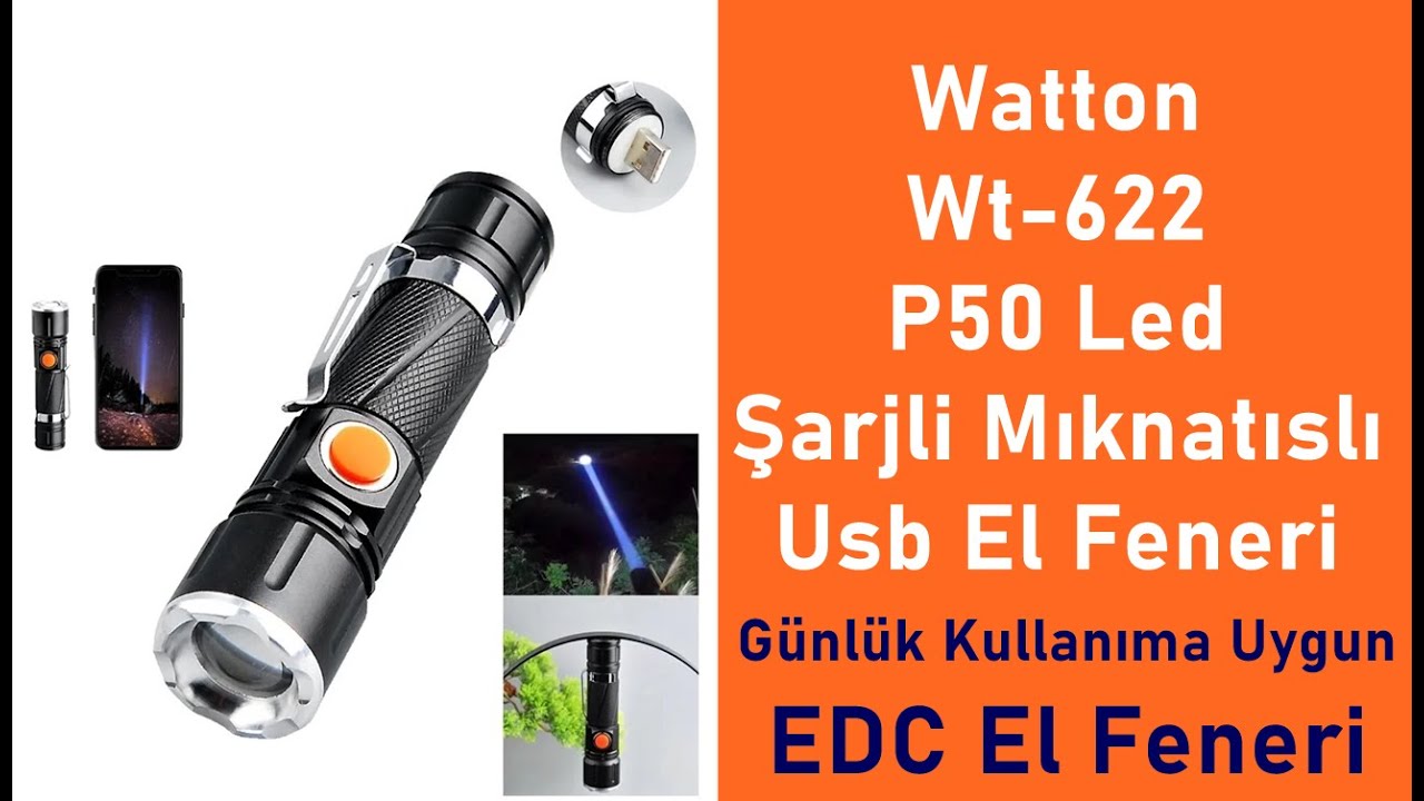 Сравнение перезаряжаемого светодиодного фонарика Watton WT-622 P50 с магнитным USB-подключением и...
