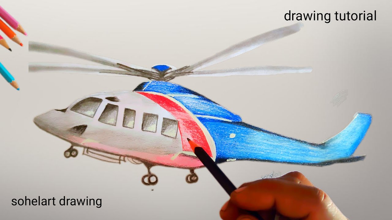 How to draw a helicopter step by step  (very easy drawing)   @sohelartdrawing