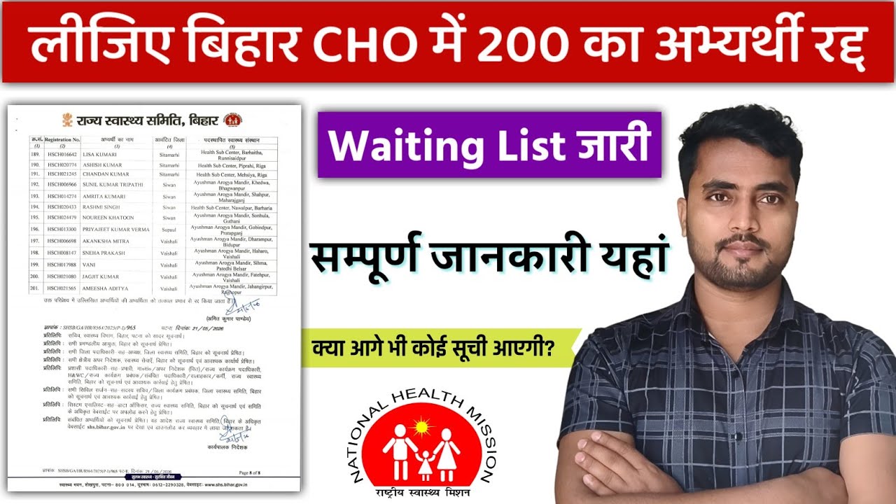 बिहार CHO 4500 का 2nd Waiting List जारी | पहले में से 200 Candidates का चयन हुआ रद्द! SHSB CHO 4500