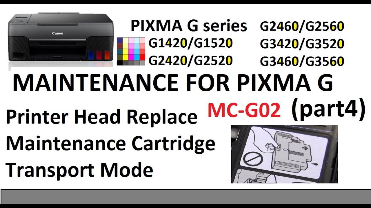 PIXMA G1020 G2020 G2060 G3020 G3060 Maintenance (part4) Print Head Replace, Transport, Ink Absorber