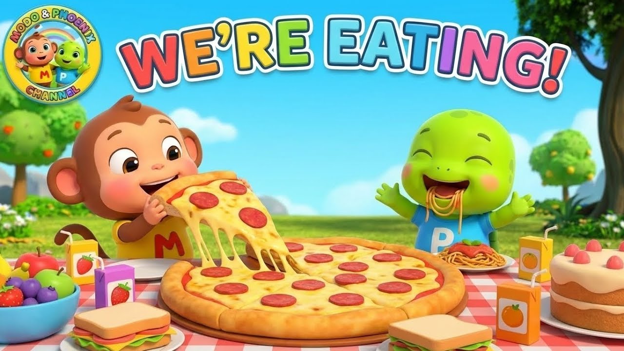 We’re Eating Song 🍽️ | Eating vs Drinking + Action Verbs for Kids | Modo & Phoeniz