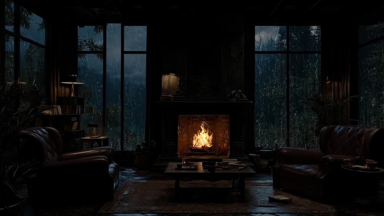 Forest Rainstorm ⛈️ Heavy Rain Striking the Window | Dark Night Ambience for Sleep