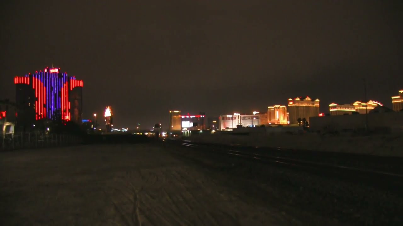 Two Union Pacific trains at night Las Vegas, Nevada