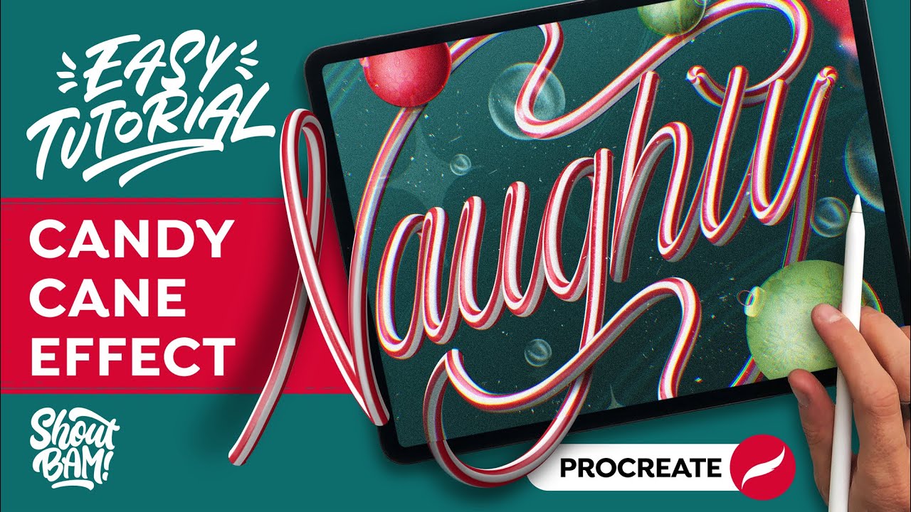 Procreate Candy Cane 3D Lettering Tutorial: Easy Steps & Free Christmas Brush Set