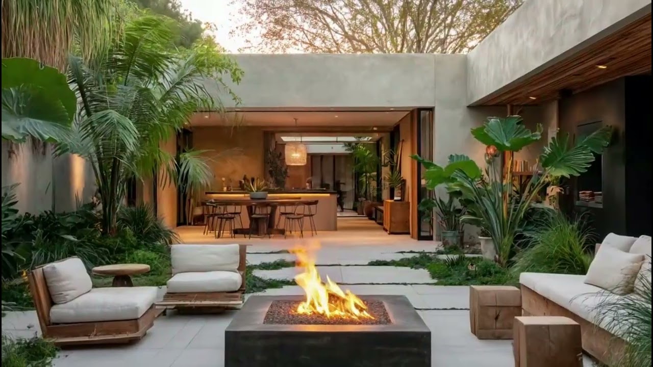 Relaxing Garden Patio Ambience 🌿 3 Hours of Crackling Fire Pit and Bird Sounds for Focus