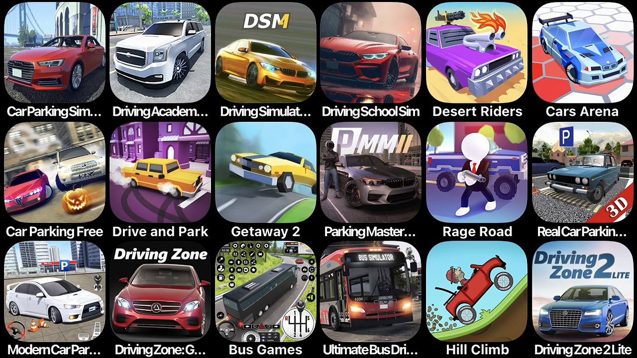 Car Parking Simulator, Driving Academy, Driving Simulator Multiplayer, Cars Arena, Car Parking