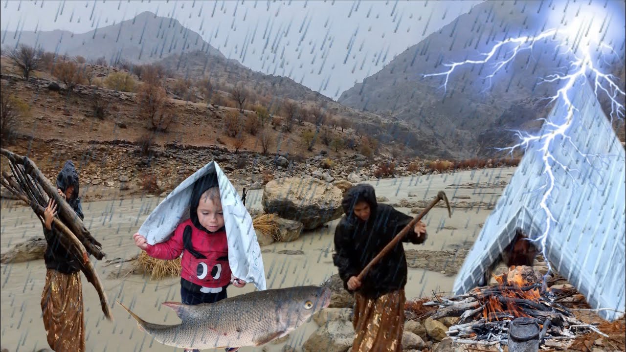 A Nomadic Woman’s Survival in a Deadly Storm & Flood | Fishing in a Mountain River