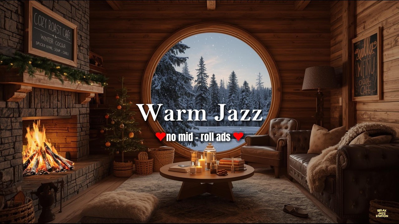 🔥 Relaxing Winter Lodge Jazz (NO MID-ROLL ADS) – Warm Fireplace Ambience for Relaxation 🔥