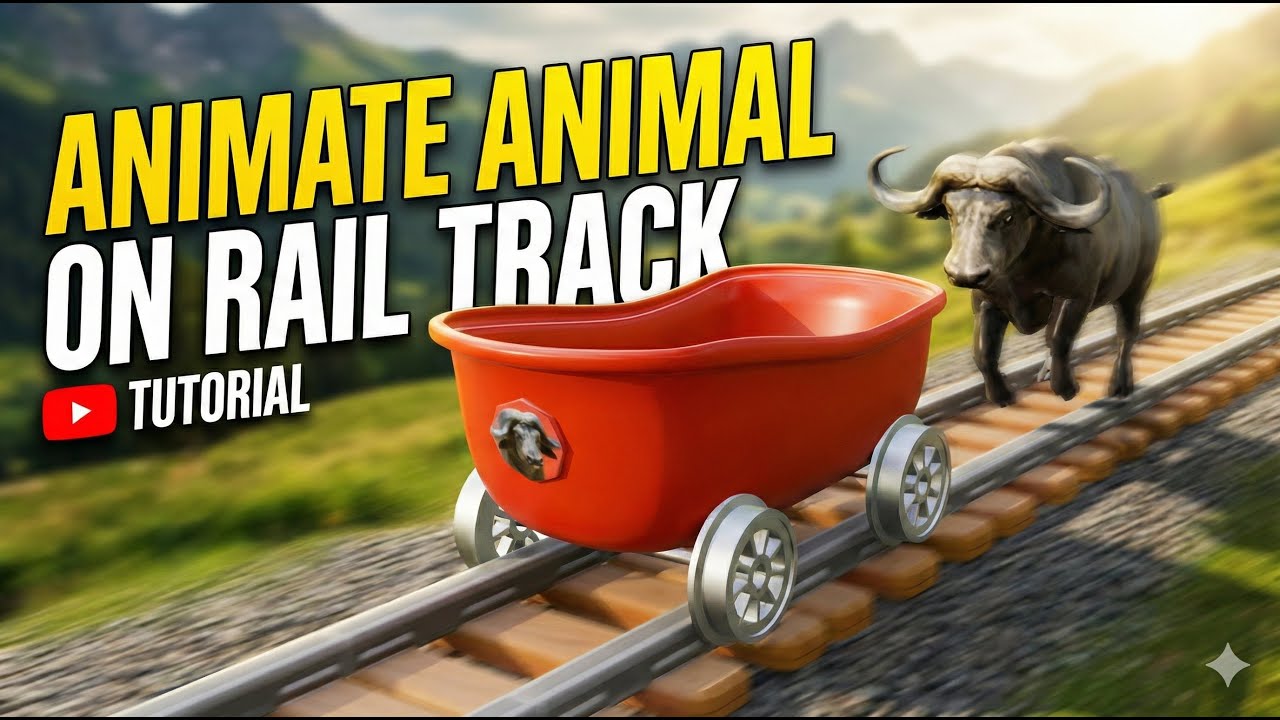 Animate Animal on Rail Track in Blender 5.0 | How to make animal crossing fountain video in blender