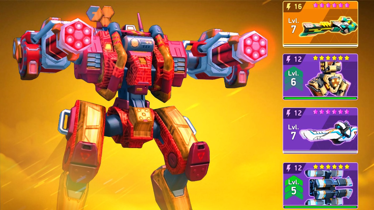 Orion & Minigun 12, Arc Torrent 12, Nade Launcher 12, EM Rifle 16, Helix Rack 12 - Mech Arena