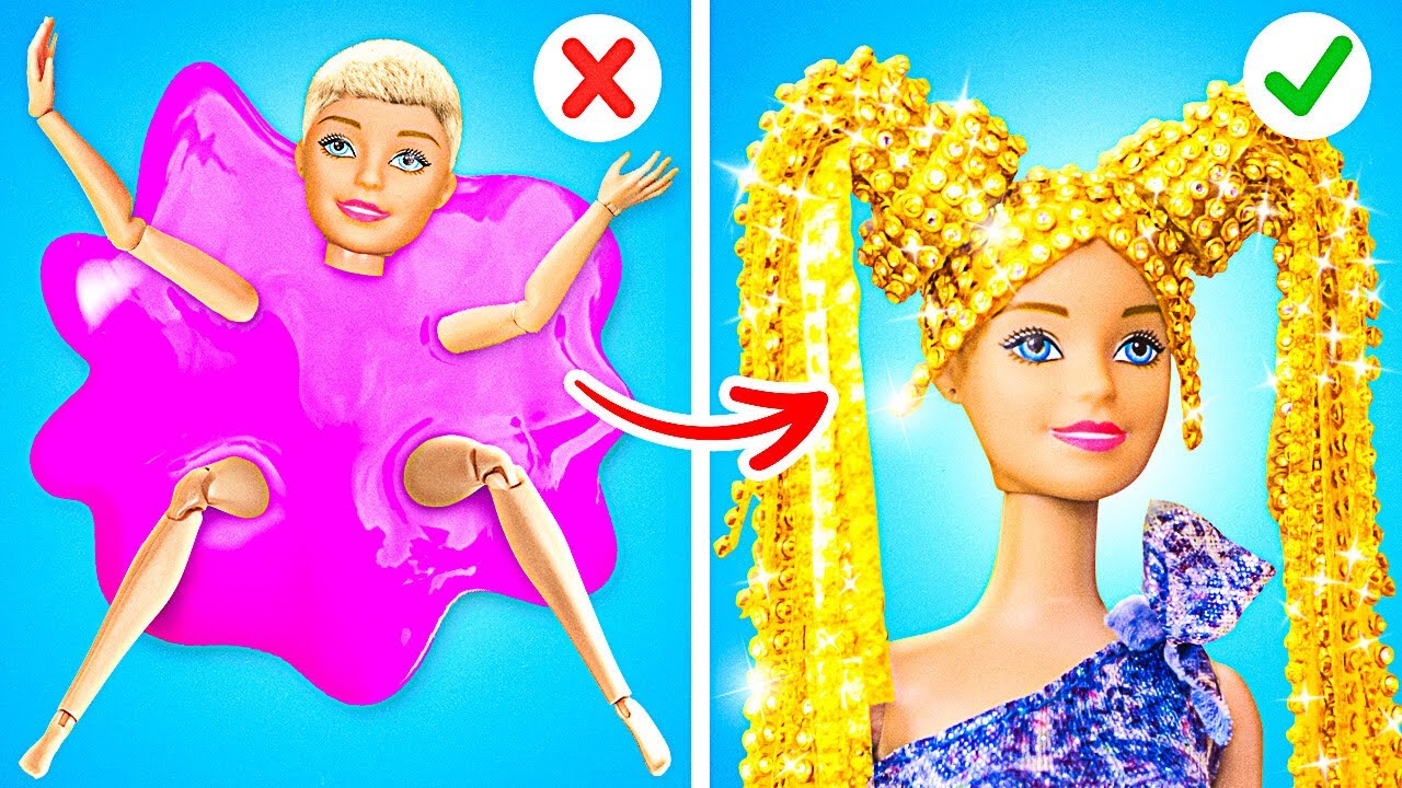 TRANSFORMAÇÃO DA BARBIE RICA vs POBRE💕 Penteado incrível da Barbie💇‍♀️ Dicas de Arte, por 123 GO!