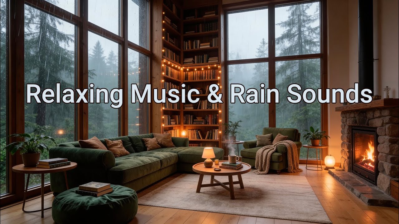 Fireplace & Rainy Forest Ambience | Peaceful Background Sounds