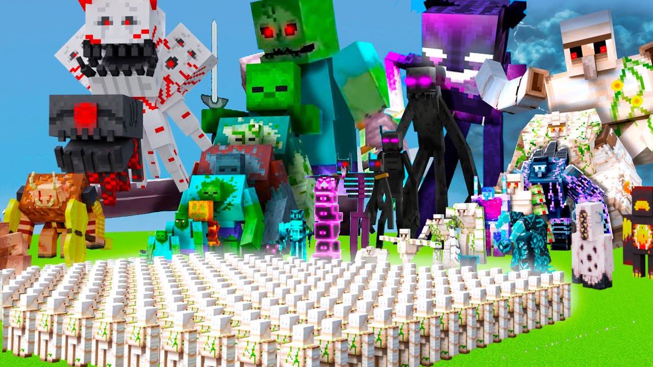 100 IRON GOLEM DEATHRUN vs ALL MINECRAFT MOBS BOSSES