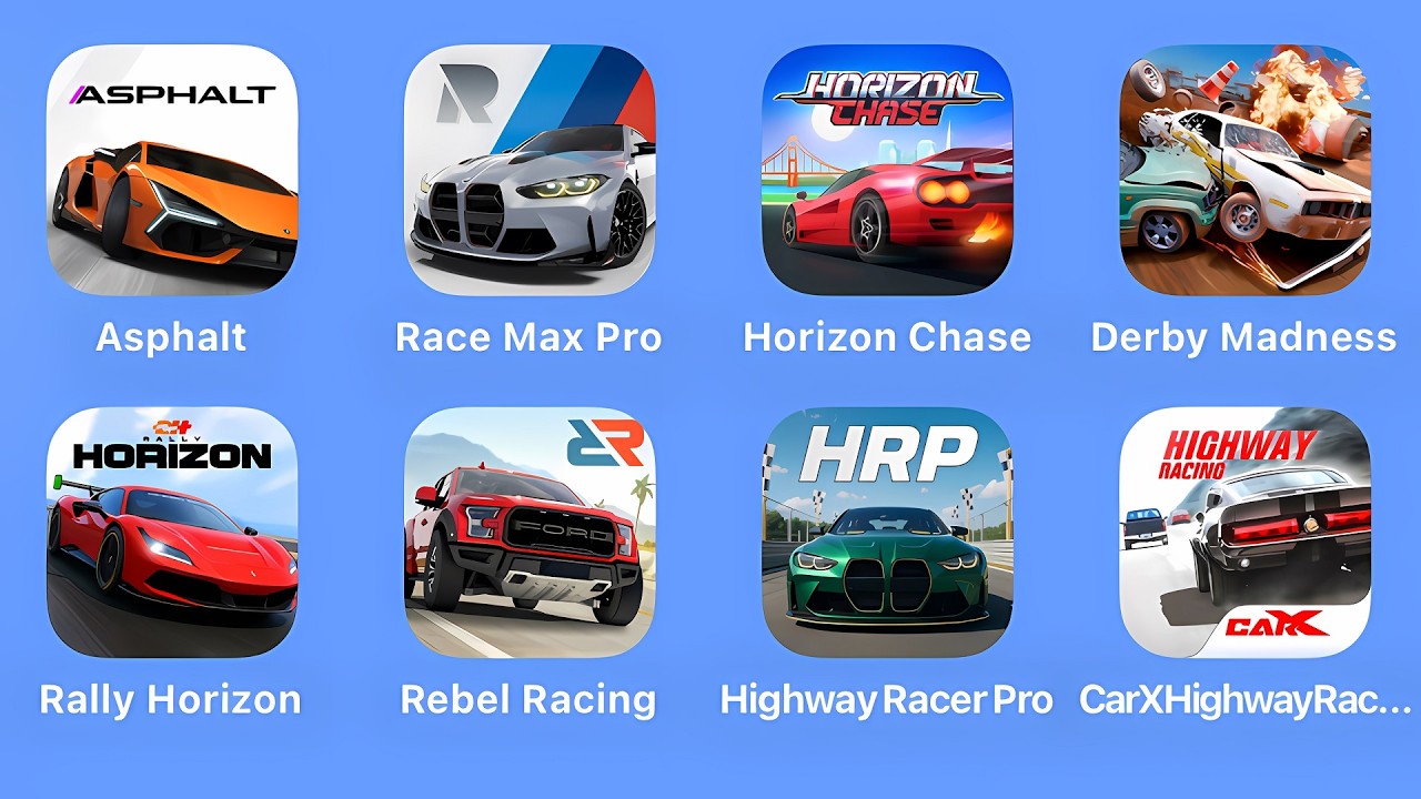 Asphalt Legends, Race Max Pro, Horizon Chase, Derby Madness, Rally Horizon, Rebel Racing, Highway Ra