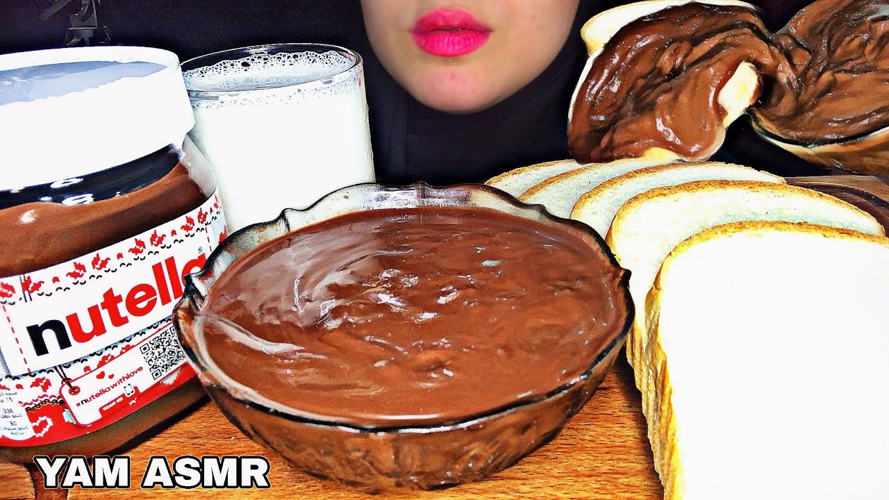 ASMR Nutella chocolate, Bread (toast) with milk MUKBANG 누텔라, 빵 YAM ASMR
