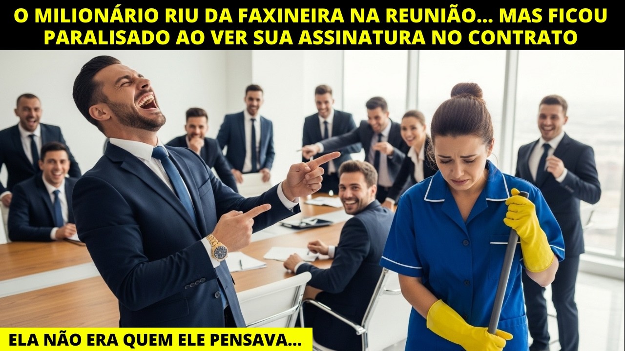 O MILIONÁRIO RIU DA FAXINEIRA NA REUNIÃO… MAS FICOU PARALISADO AO VER SUA ASSINATURA NO CONTRATO
