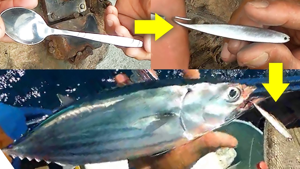 How to Catch Fish using Spoon | Make a Lure from Spoon | DIY Stainless Lure: Skipjack Tuna, Trevally