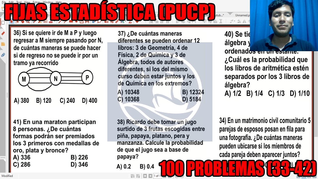 FULL FIJAS ESTADÍSTICA RESOLVIENDO 100 PROBLEMAS DE EXAMENES PASADOS ADMISION PUCP (33-42)
