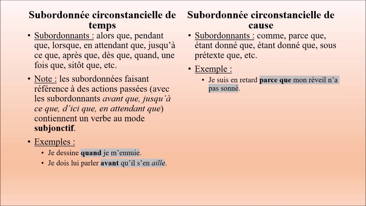 Phrase XIV : la subordonnée Complément de Phrase (CP)