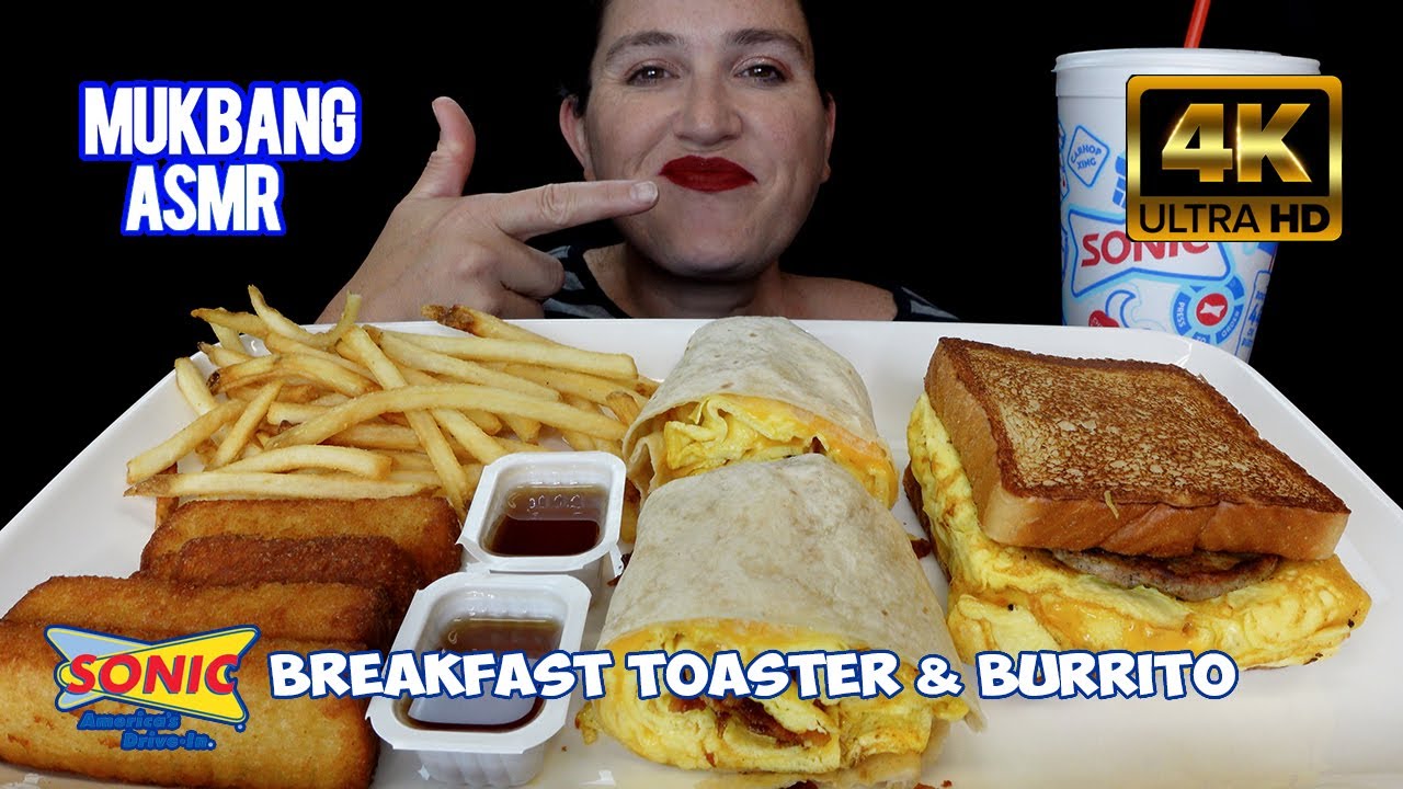 [ASMR MUKBANG] SONIC | BREAKFAST TOASTER & BURRITO