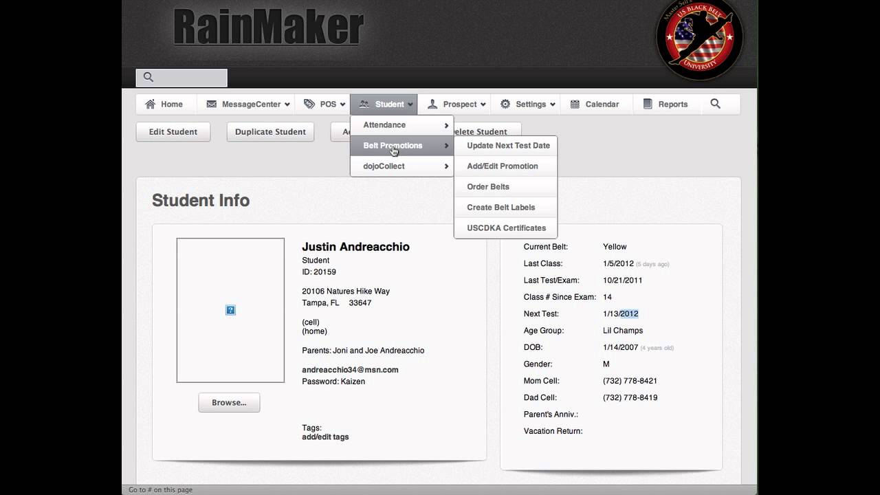 RainMaker Martial Arts Software Belt Promotions