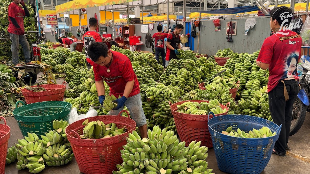 The largest banana market in Thailand 🍌🔪- Food Land