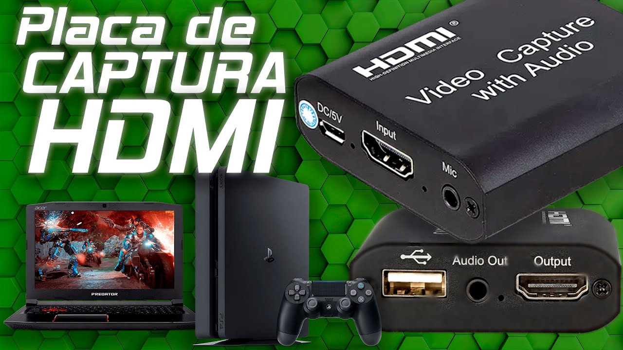 Placa de Captura HDMI para Gameplay, Live e Streaming - HDMI Vídeo Captura HDMI, USB com Áudio