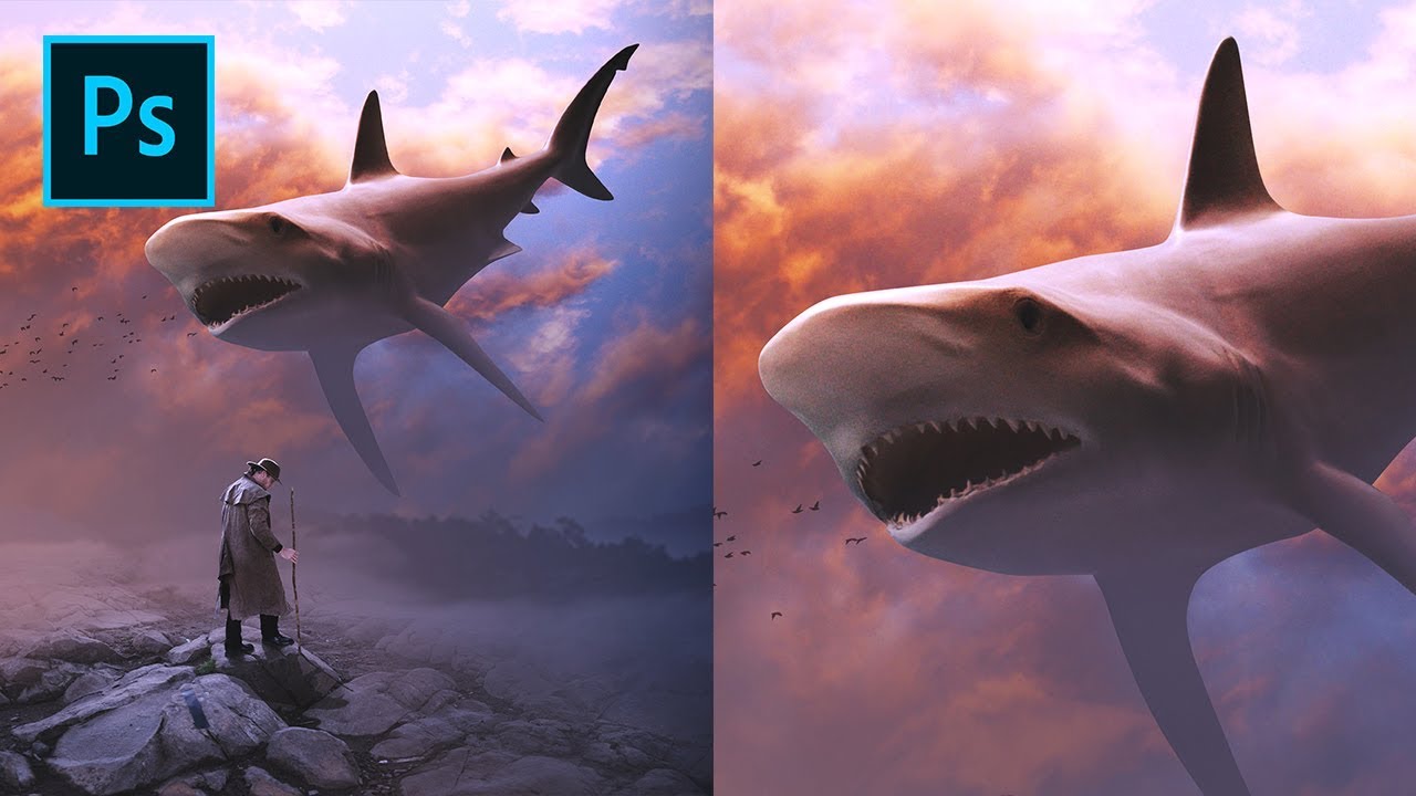 Photoshop - Making Flying Shark Fantasy Manipulation