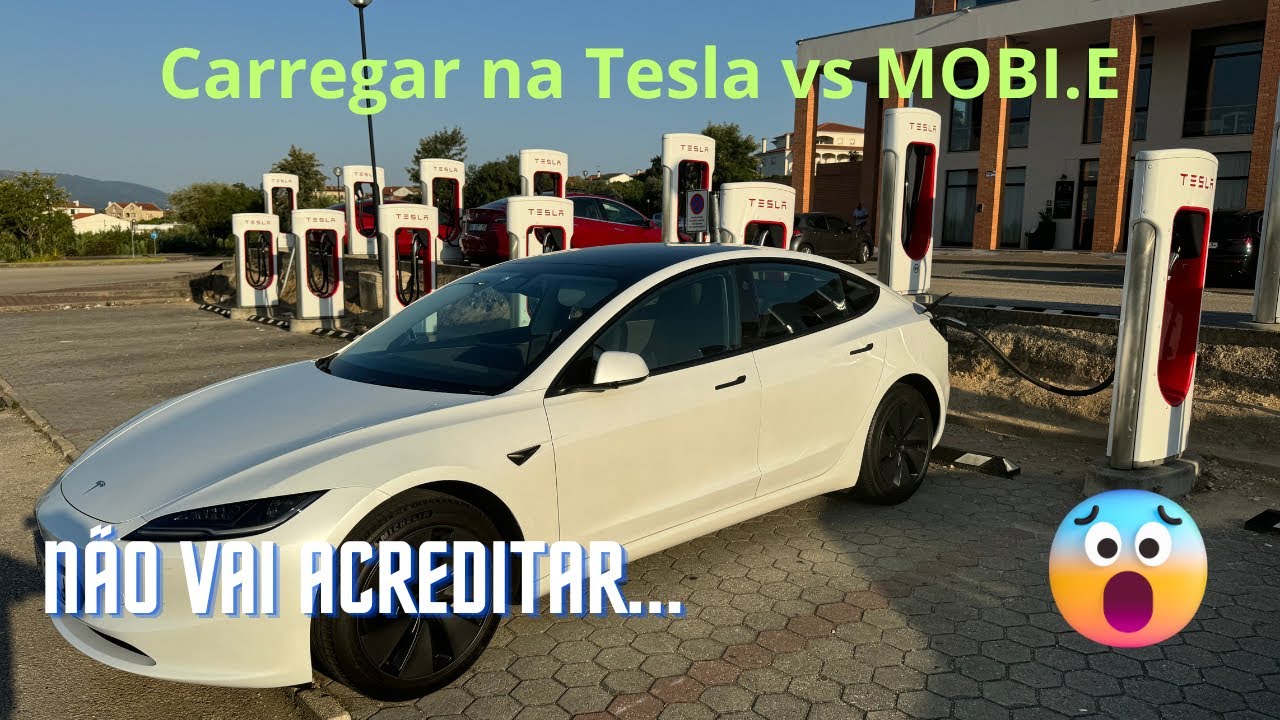 Diferença CHOCANTE! Carreguei meu Tesla Model 3 na rede TESLA e na rede MOBI.E