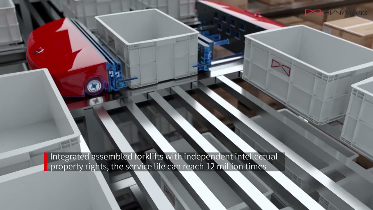 HWArobotics | Variable-size Tote-handling Shuttle Robot System — SLS400