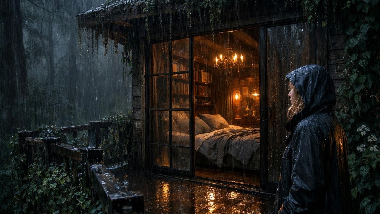 Rain Sounds for Sleeping - ASMR Heavy Rain On Cabin Forest for Calm Mind & Easy Sleep