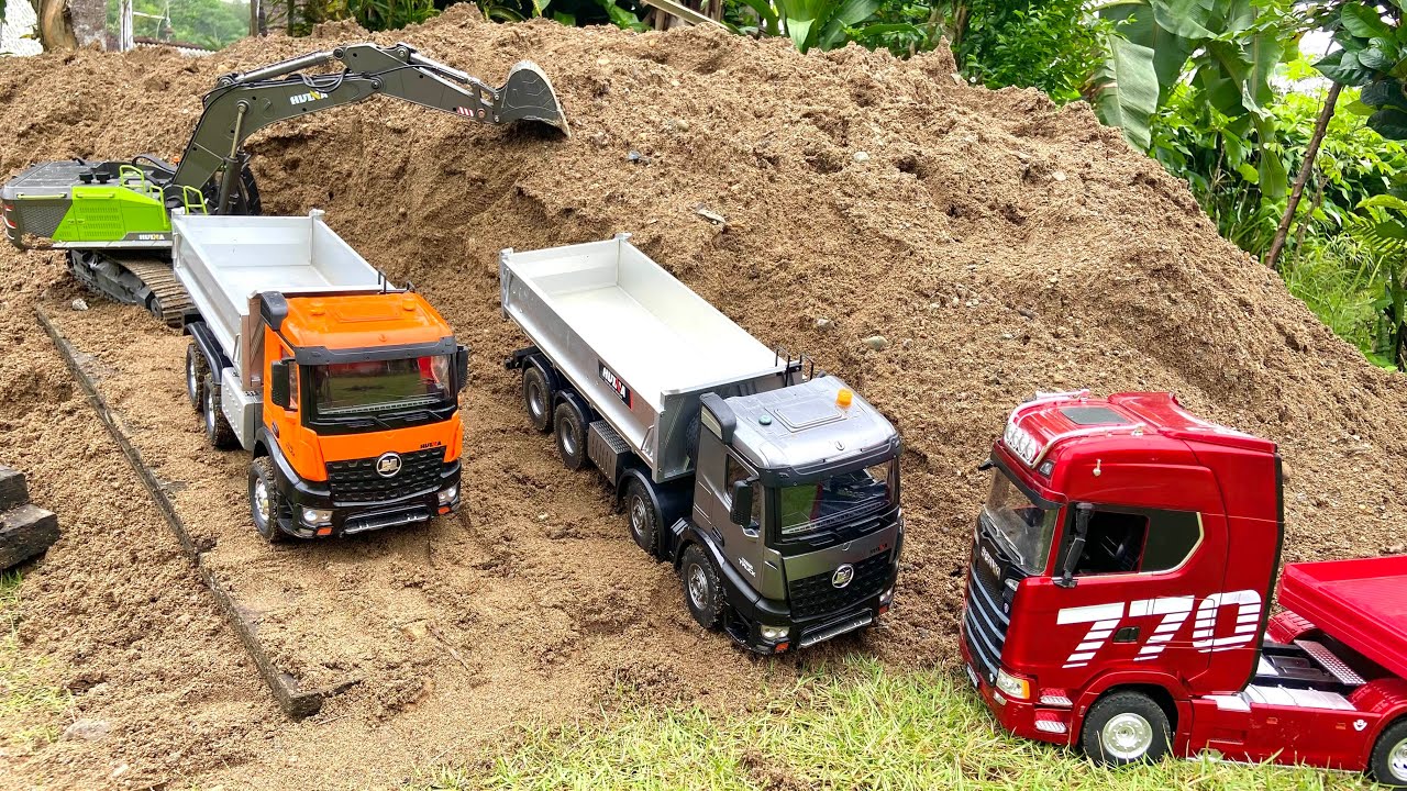 День #57 Радиоуправляемые грузовики: Scania Huina 1501, Mercedes-Benz Huina 1598, самосвал 1536 Pro