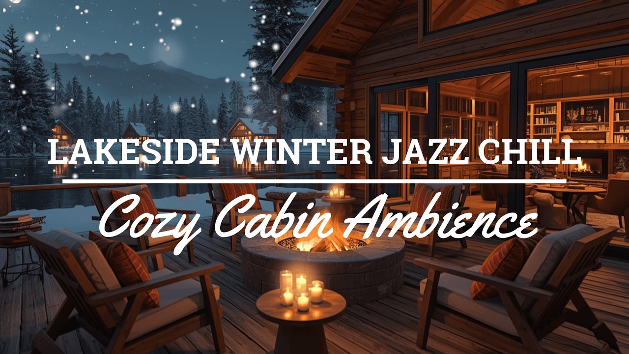 Peaceful Winter Jazz in Lakeside ⛄ Cozy Porch Ambience with Jazz Relaxing Music & Fireplace Sounds