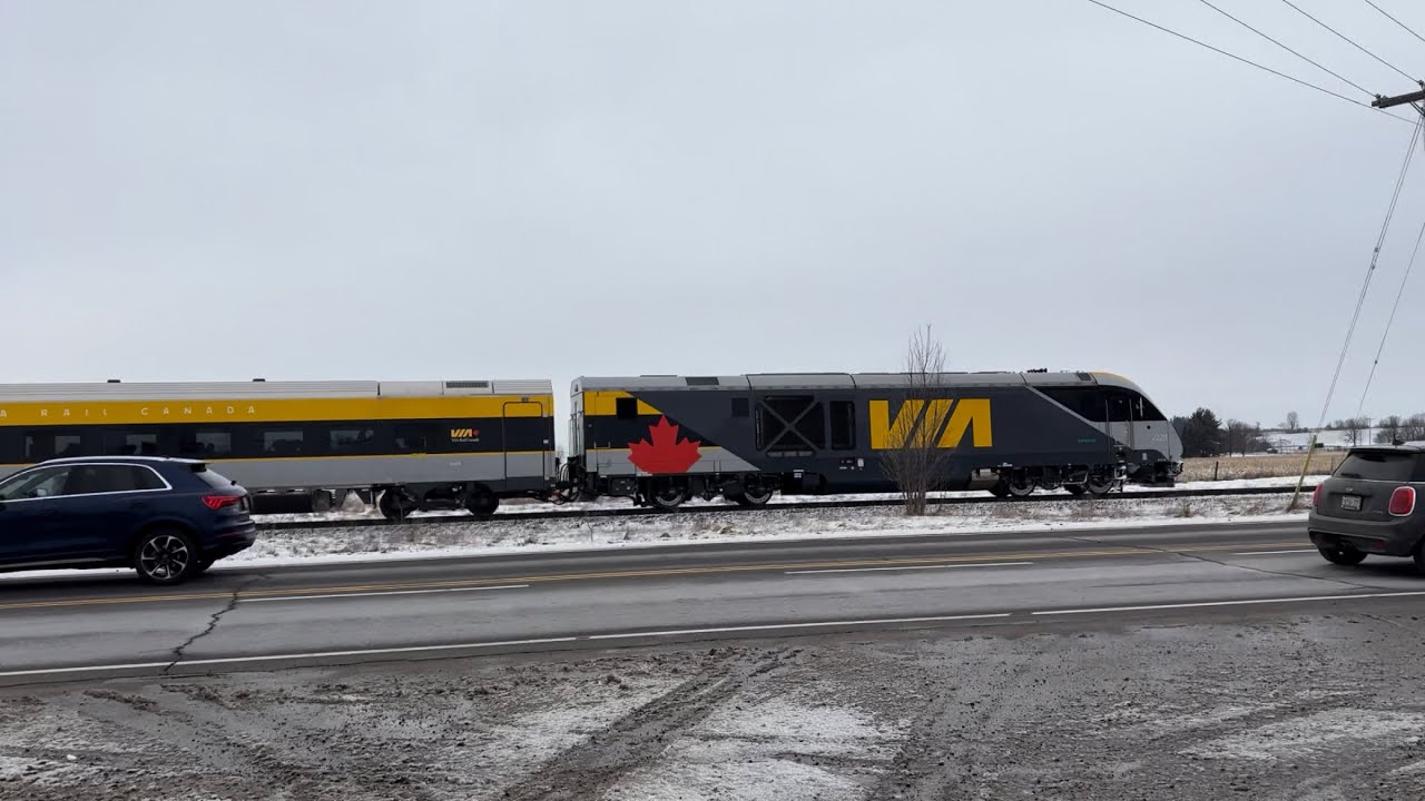 VIA Train Racing Along a Road Near Guelph, ON!