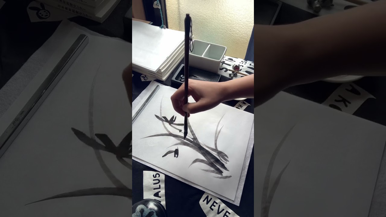 Sumi-e/Ink painting.An orchid.Painted by Linda Konone