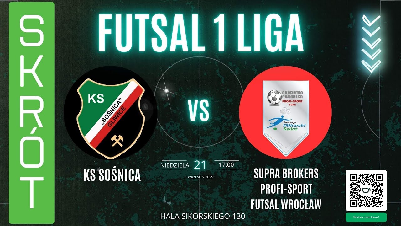 [SKRÓT] FUTSAL 1 LIGA - KS SOŚNICA GLIWICE - SUPRA BROKERS PROFI-SPORT FUTSAL WROCŁAW