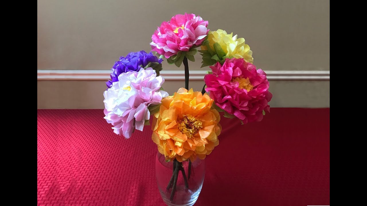 How to make a beautiful and easy tissue paper/kite paper flower with stem - Mother's day craft